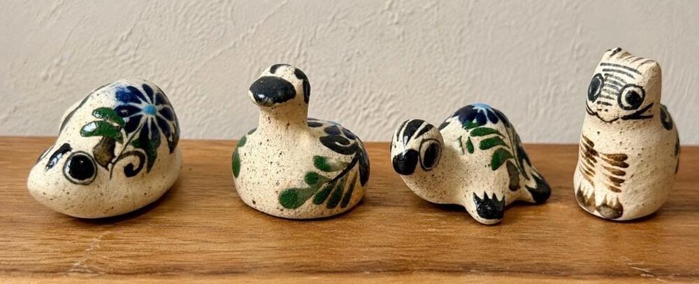 Vintage Mexican Tonala Folk Art Animal Figurines Set (4 Pieces)